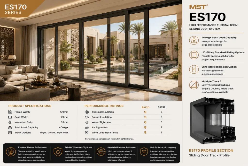 ES170 thermal break sliding door for large glazed openings